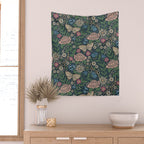 Heritage Wildflower Garden on Dark Blue Wall Tapestry Gallery Image 2
