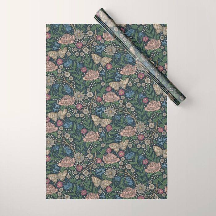 Heritage Wildflower Garden on Dark Blue Wrapping Paper Gallery Image 1