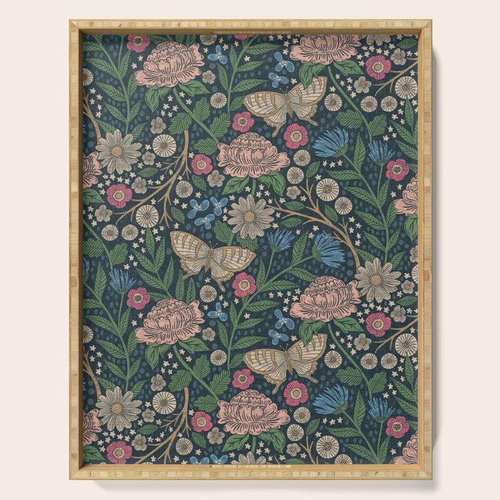 Heritage Wildflower Garden on Dark Blue Serving Tray Gallery Image 1