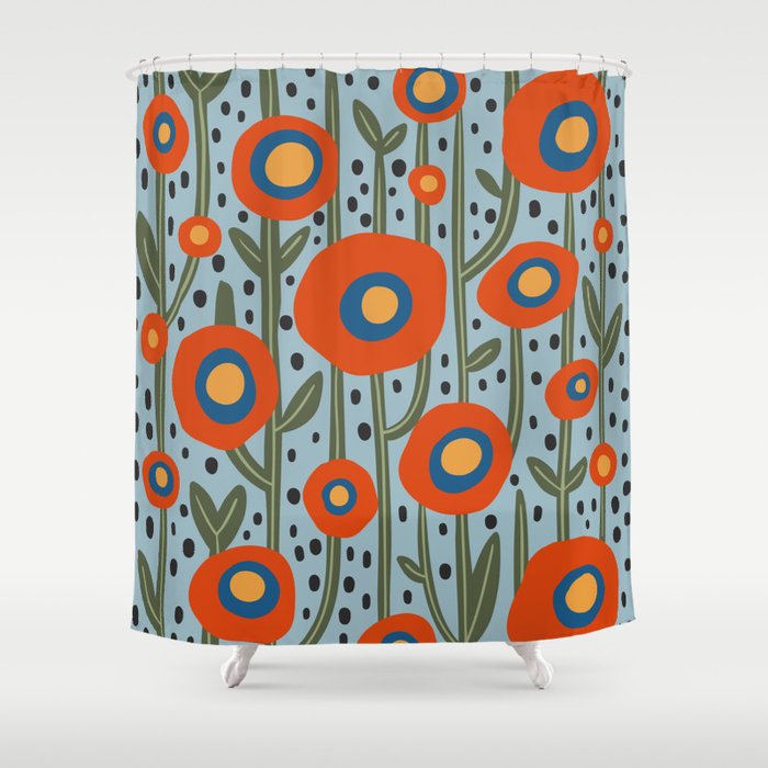 Flower Market Amsterdam, Modern Retro Flower Print Shower Curtain Gallery Image 1