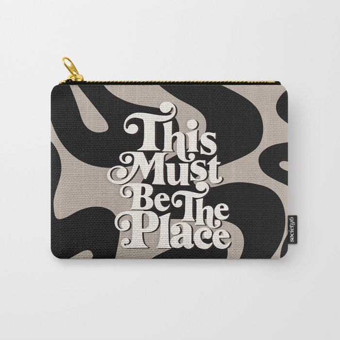 This Must Be The Place - 70s, Vintage, Retro, Abstract Pattern (Black & Beige) Carry All Pouch Gallery Image 1