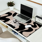 This Must Be The Place - 70s, Vintage, Retro, Abstract Pattern (Black & Beige) Desk Mat Gallery Image 2