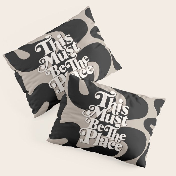 This Must Be The Place - 70s, Vintage, Retro, Abstract Pattern (Black & Beige) Pillow Sham Gallery Image 3