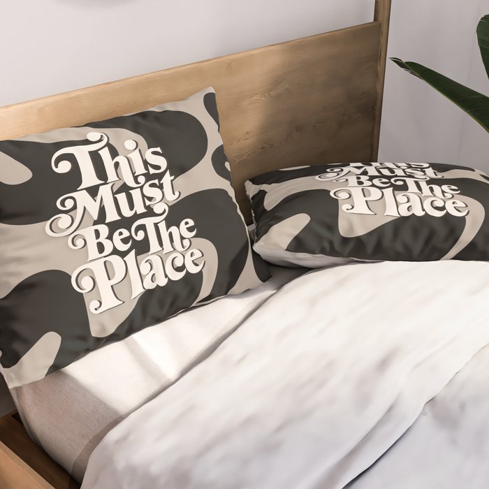 This Must Be The Place - 70s, Vintage, Retro, Abstract Pattern (Black & Beige) Pillow Sham Gallery Image 2