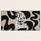 This Must Be The Place - 70s, Vintage, Retro, Abstract Pattern (Black & Beige) Desk Mat Gallery Image 3