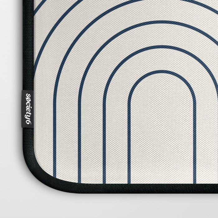 Mid Century Modern Geometric 88 in Navy Blue and Orange (Rainbow and Sun Abstraction) Laptop Sleeve Gallery Image 3