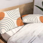 Mid Century Modern Geometric 88 in Navy Blue and Orange (Rainbow and Sun Abstraction) Pillow Sham Gallery Image 2