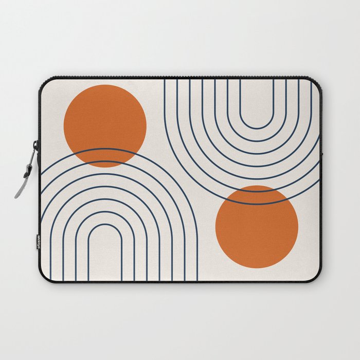 Mid Century Modern Geometric 88 in Navy Blue and Orange (Rainbow and Sun Abstraction) Laptop Sleeve Gallery Image 1