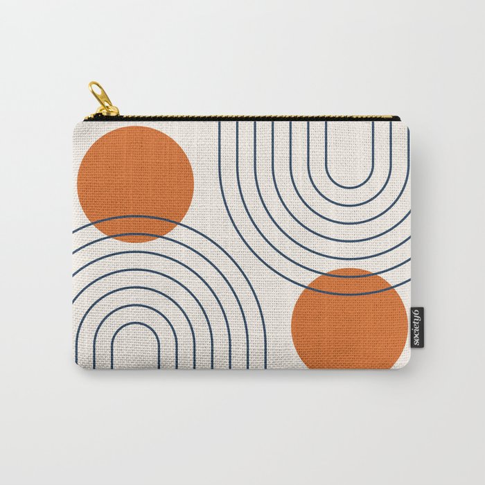 Mid Century Modern Geometric 88 in Navy Blue and Orange (Rainbow and Sun Abstraction) Carry All Pouch Gallery Image 1
