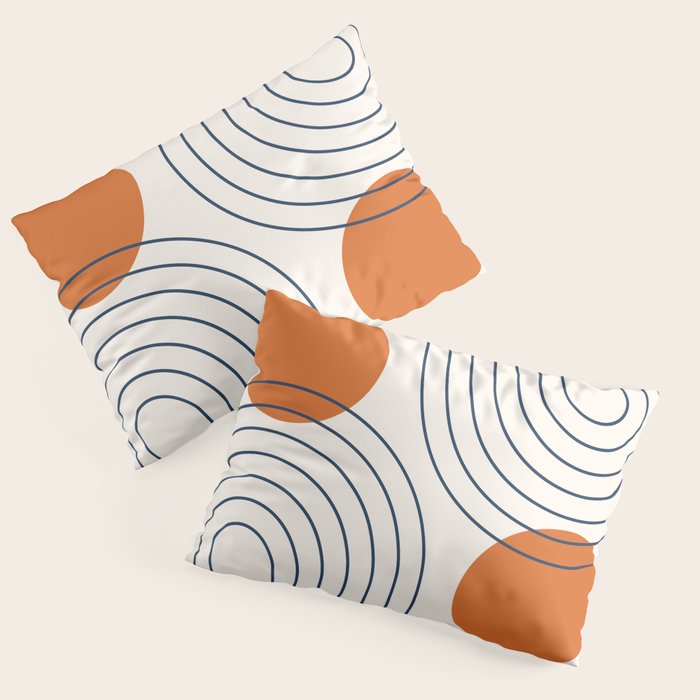 Mid Century Modern Geometric 88 in Navy Blue and Orange (Rainbow and Sun Abstraction) Pillow Sham Gallery Image 1