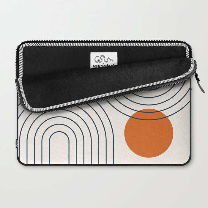 Mid Century Modern Geometric 88 in Navy Blue and Orange (Rainbow and Sun Abstraction) Laptop Sleeve Gallery Image 2