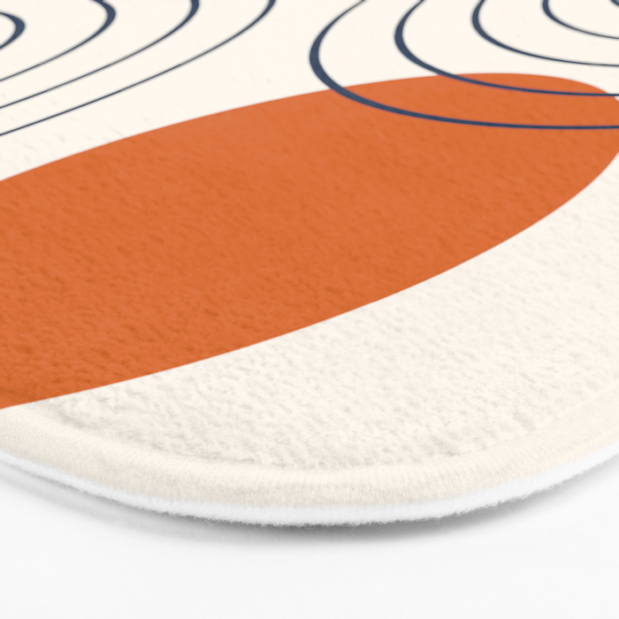 Mid Century Modern Geometric 88 in Navy Blue and Orange (Rainbow and Sun Abstraction) Bath Mat Gallery Image 3