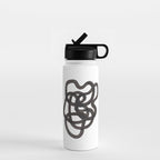 'Ink Memories' Minimalist Ink Line Drawing Abstract Black Brush Strokes Modern Funky Maze by Ejaaz Haniff Water Bottle Gallery Image 1