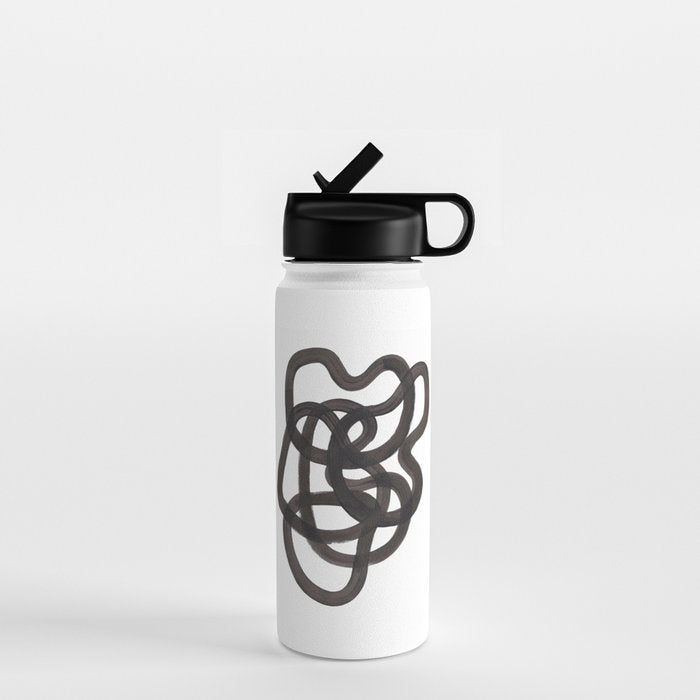 'Ink Memories' Minimalist Ink Line Drawing Abstract Black Brush Strokes Modern Funky Maze by Ejaaz Haniff Water Bottle Gallery Image 1