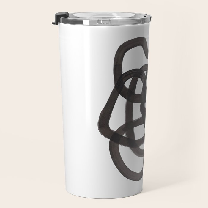 'Ink Memories' Minimalist Ink Line Drawing Abstract Black Brush Strokes Modern Funky Maze by Ejaaz Haniff Travel Mug Gallery Image 3
