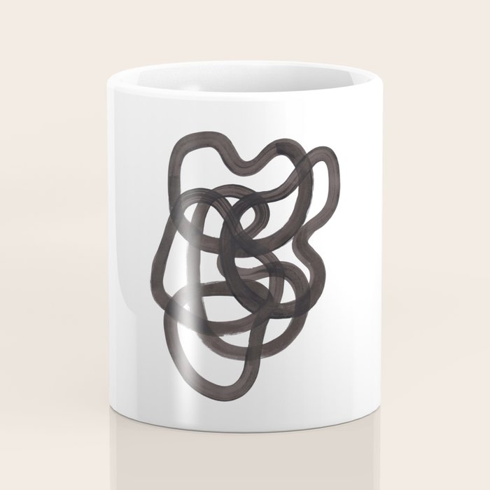 'Ink Memories' Minimalist Ink Line Drawing Abstract Black Brush Strokes Modern Funky Maze by Ejaaz Haniff Coffee Mug Gallery Image 4