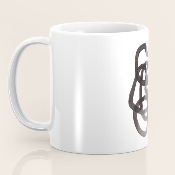 'Ink Memories' Minimalist Ink Line Drawing Abstract Black Brush Strokes Modern Funky Maze by Ejaaz Haniff Coffee Mug Gallery Image 3