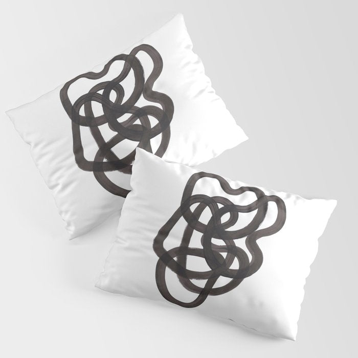 'Ink Memories' Minimalist Ink Line Drawing Abstract Black Brush Strokes Modern Funky Maze by Ejaaz Haniff Pillow Sham Gallery Image 3