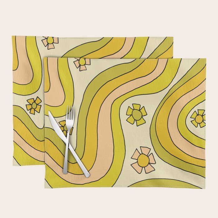 groovy rainbow flower power wallpaper vibes Placemat Gallery Image 1
