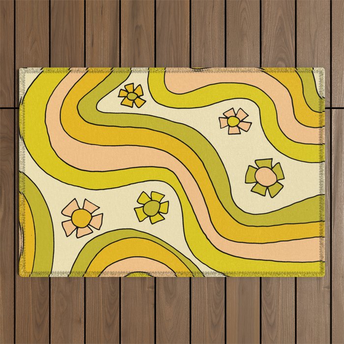 groovy rainbow flower power wallpaper vibes Outdoor Rug Gallery Image 1