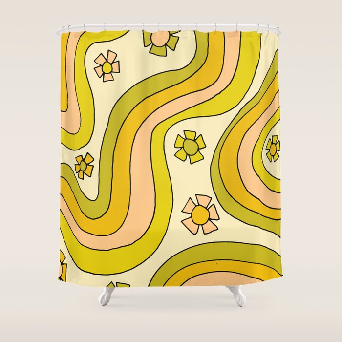 groovy rainbow flower power wallpaper vibes Shower Curtain Gallery Image 1