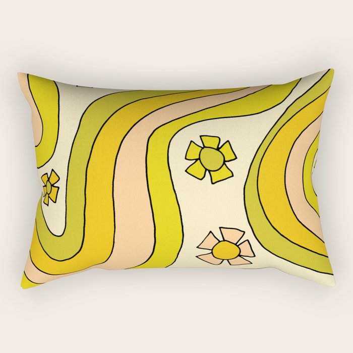 groovy rainbow flower power wallpaper vibes Rectangular Pillow Gallery Image 2