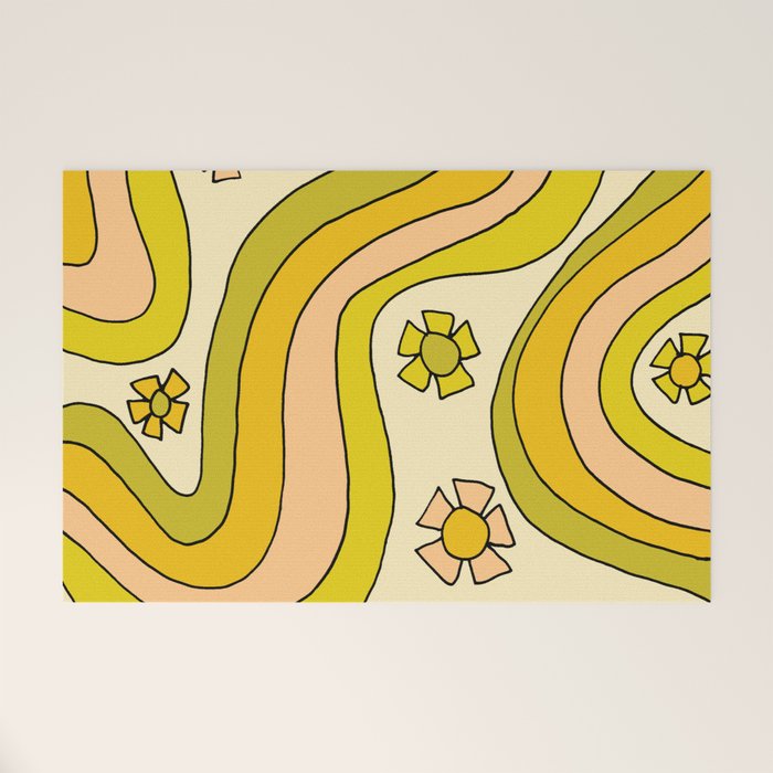 groovy rainbow flower power wallpaper vibes Welcome Mat Gallery Image 1