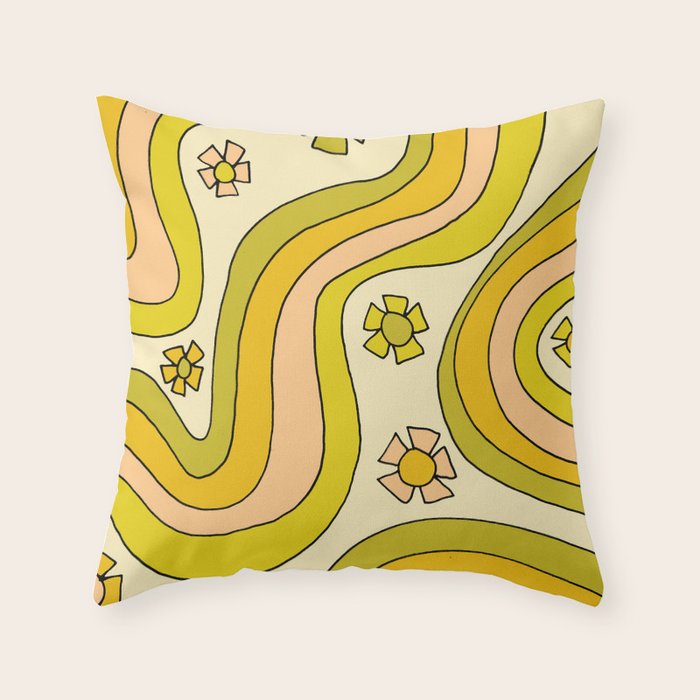 groovy rainbow flower power wallpaper vibes Throw Pillow Gallery Image 6