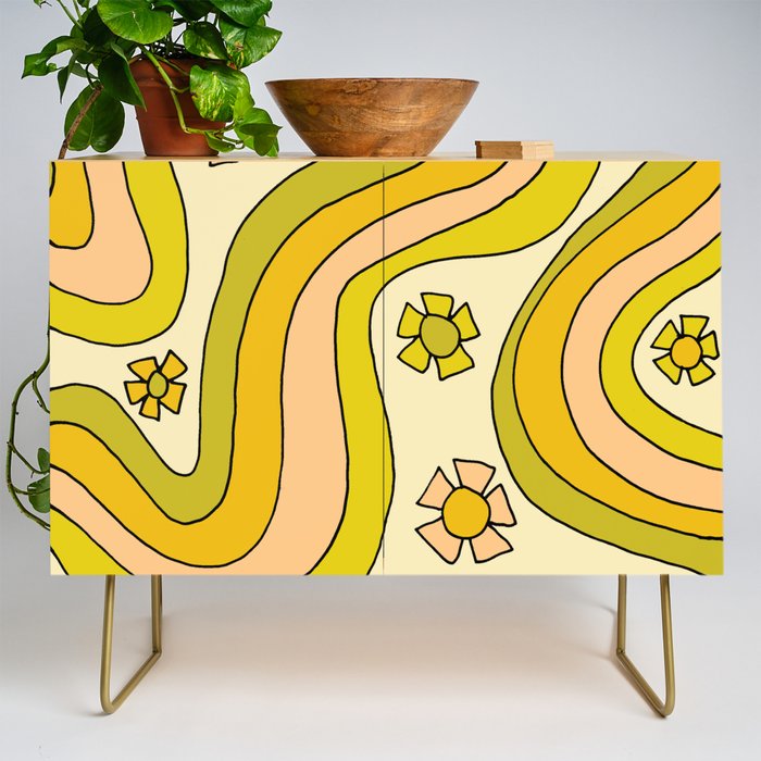 groovy rainbow flower power wallpaper vibes Credenza Gallery Image 1