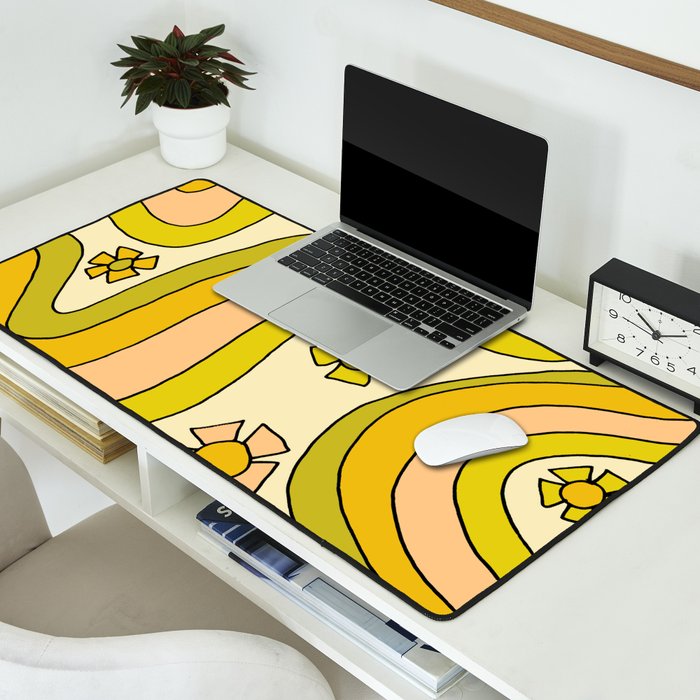 groovy rainbow flower power wallpaper vibes Desk Mat Gallery Image 2