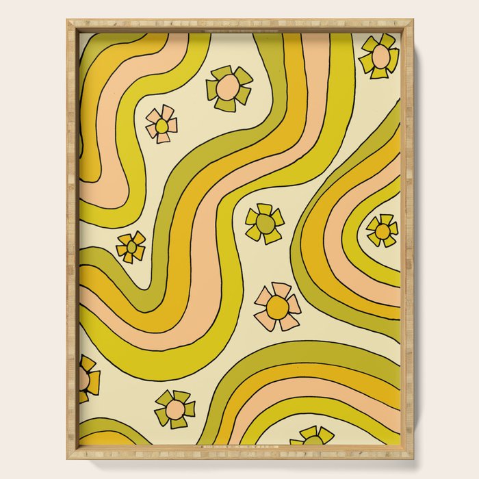 groovy rainbow flower power wallpaper vibes Serving Tray Gallery Image 1