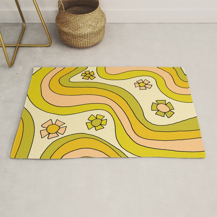 groovy rainbow flower power wallpaper vibes Rug Gallery Image 1