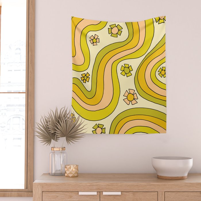 groovy rainbow flower power wallpaper vibes Wall Tapestry Gallery Image 2