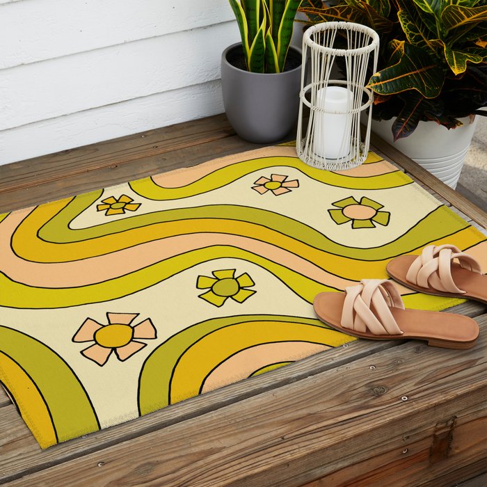 groovy rainbow flower power wallpaper vibes Outdoor Rug Gallery Image 2