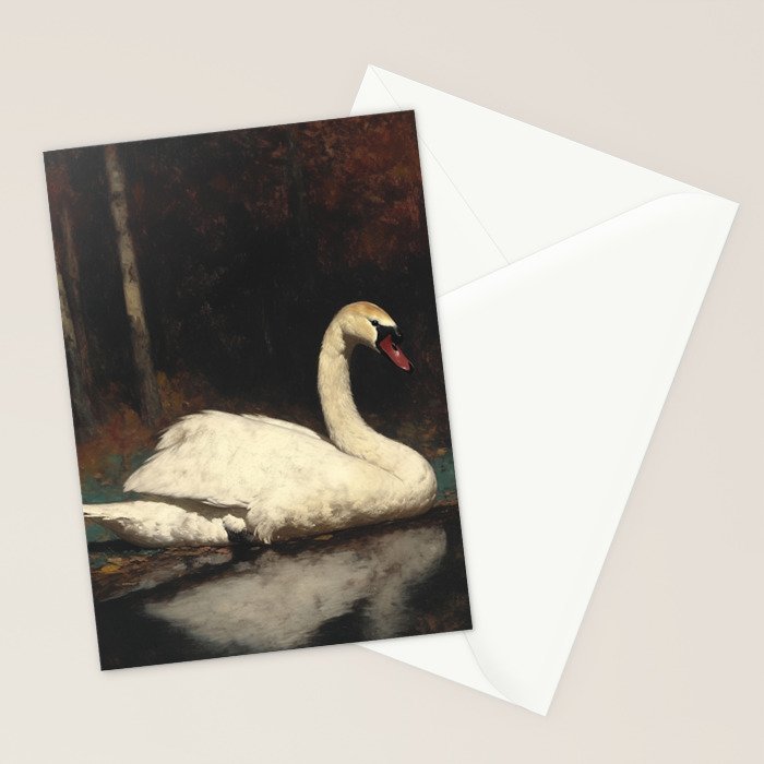 Elegant White Swan on Autumn Lake Romantic Vintage Stationery Card Gallery Image 2