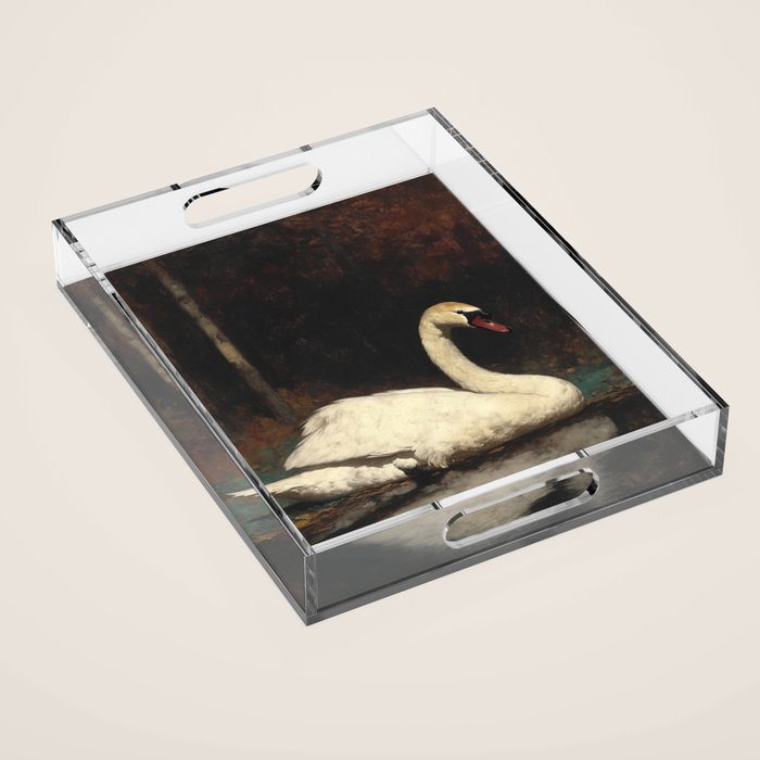 Elegant White Swan on Autumn Lake Romantic Vintage Acrylic Tray Gallery Image 1