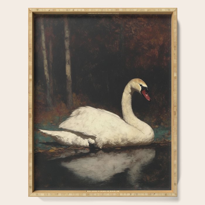 Elegant White Swan on Autumn Lake Romantic Vintage Serving Tray Gallery Image 1