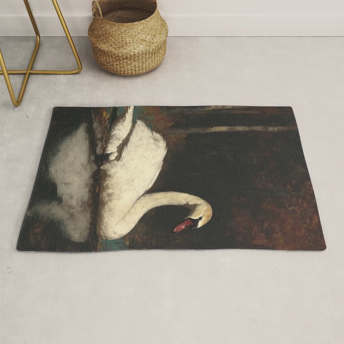 Elegant White Swan on Autumn Lake Romantic Vintage Rug Gallery Image 1