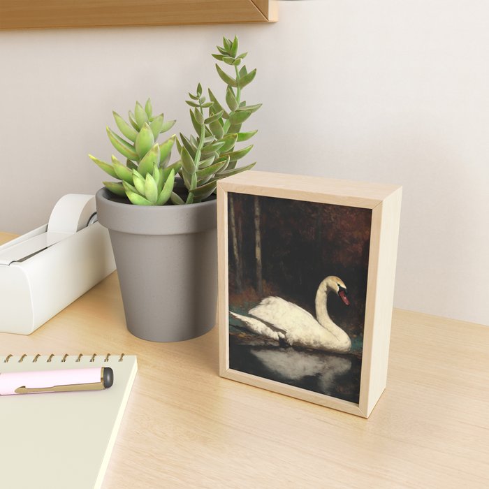 Elegant White Swan on Autumn Lake Romantic Vintage Mini Art Print Gallery Image 2