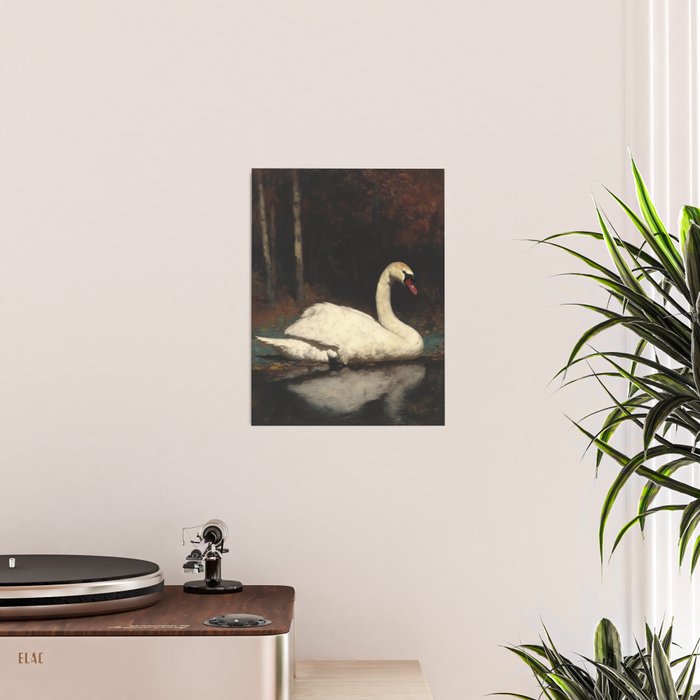 Elegant White Swan on Autumn Lake Romantic Vintage Poster Gallery Image 2