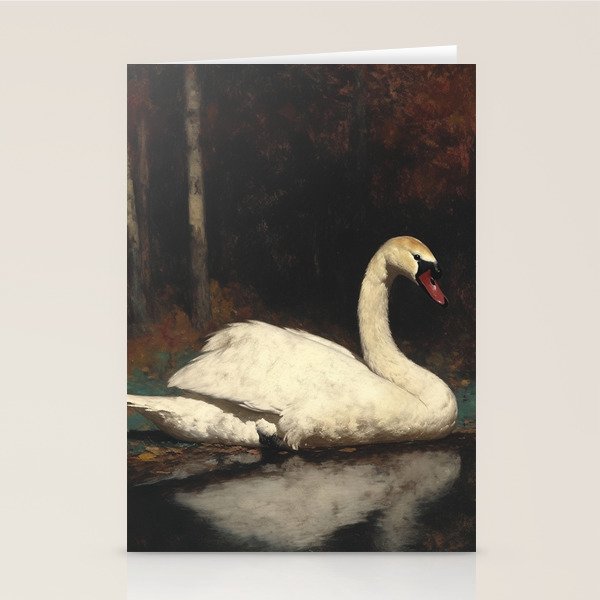Elegant White Swan on Autumn Lake Romantic Vintage Stationery Card Gallery Image 2