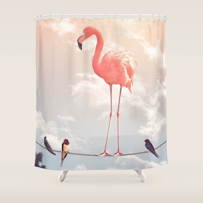 FLAMINGO & FRIENDS Shower Curtain Gallery Image 1