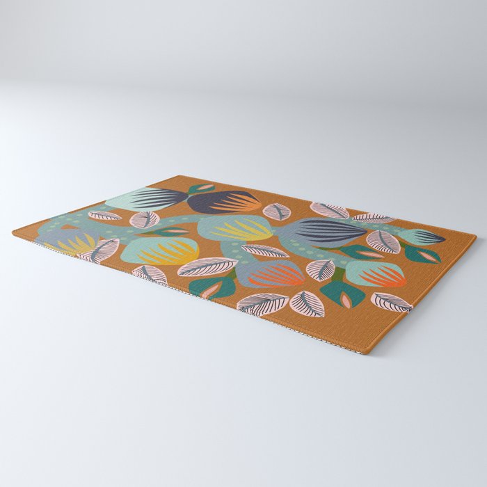 Big happy retro blooms rust Rug Gallery Image 3