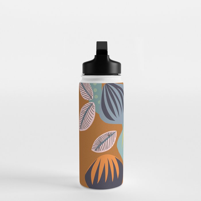 Big happy retro blooms rust Water Bottle Gallery Image 3