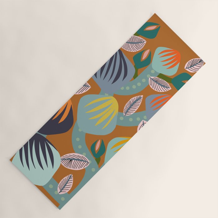 Big happy retro blooms rust Yoga Mat Gallery Image 1