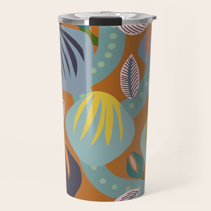 Big happy retro blooms rust Travel Mug Gallery Image 1