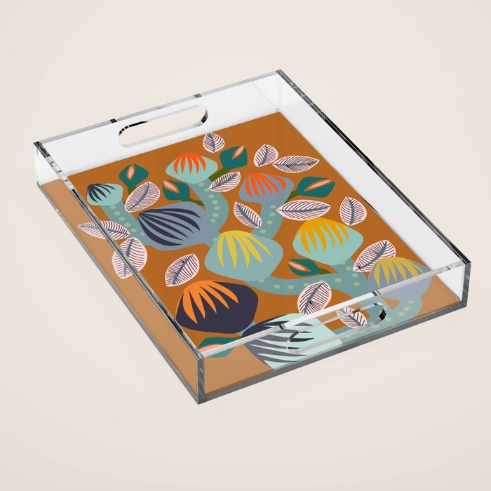 Big happy retro blooms rust Acrylic Tray Gallery Image 1