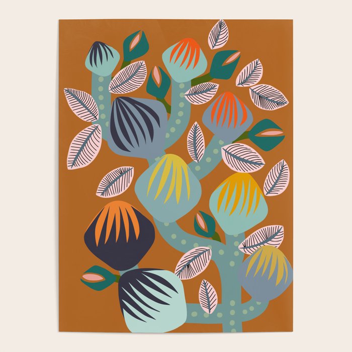 Big happy retro blooms rust Poster Gallery Image 4