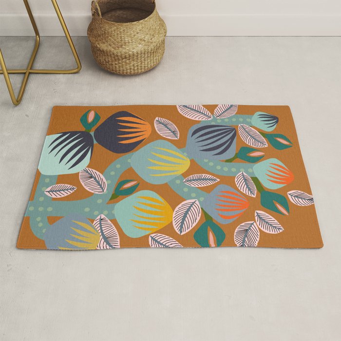 Big happy retro blooms rust Rug Gallery Image 1