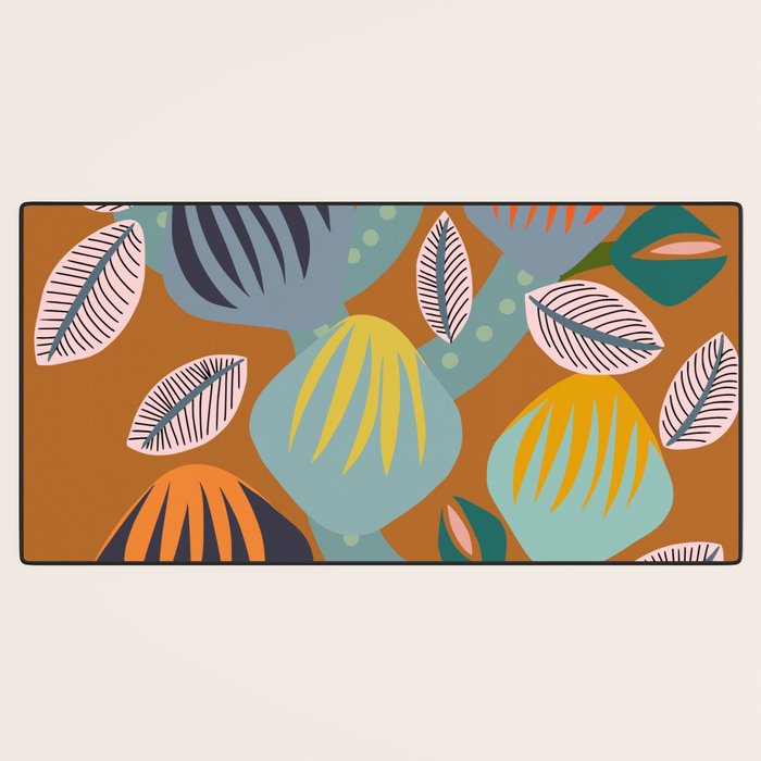 Big happy retro blooms rust Desk Mat Gallery Image 3